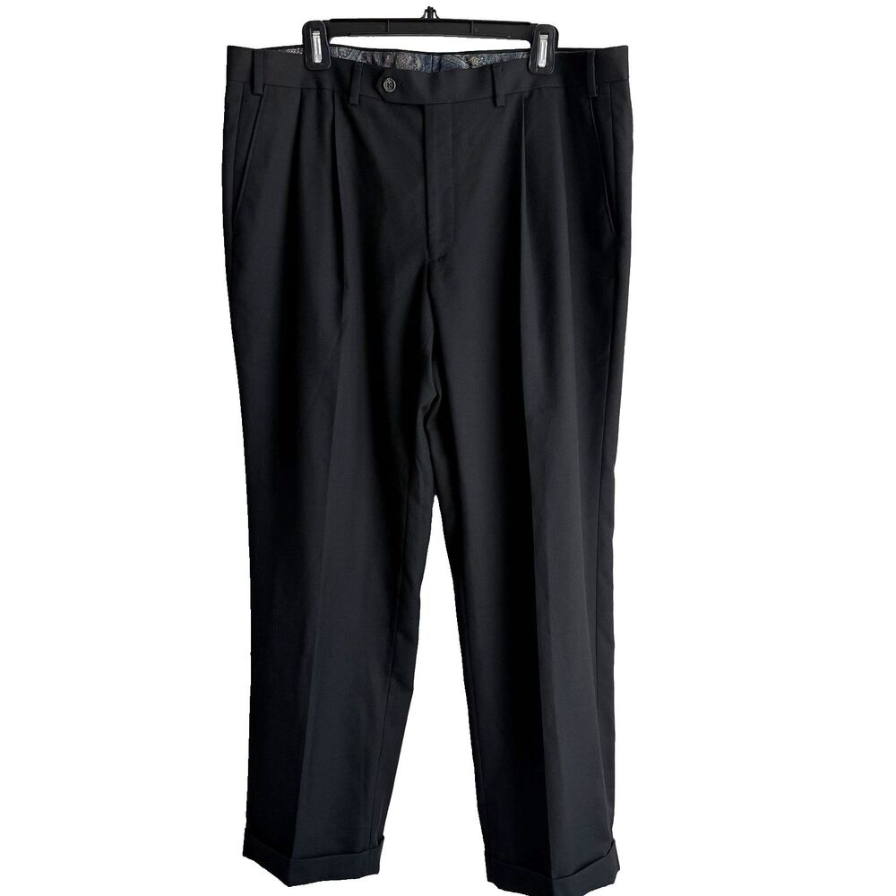 Lauren Ralph Lauren Mens Black Dress Pants 34X30 Pleated Cuffed Trouser